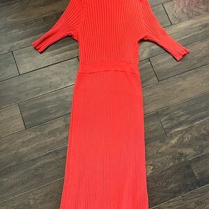 Orange Ribbed Knit Dress